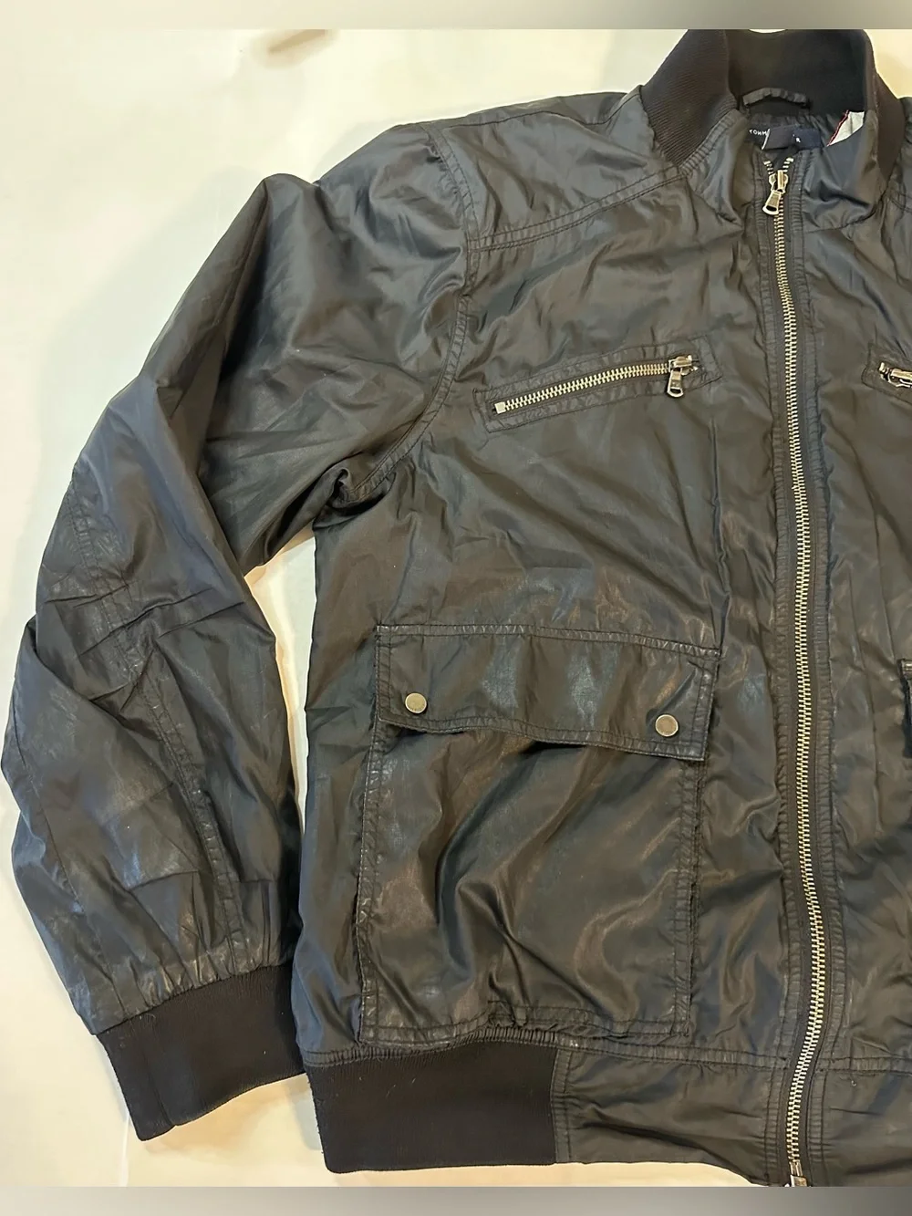 VTG Tommy Hilfiger Full Zip Up Light Jacket Black Men’s XL Rib Lining